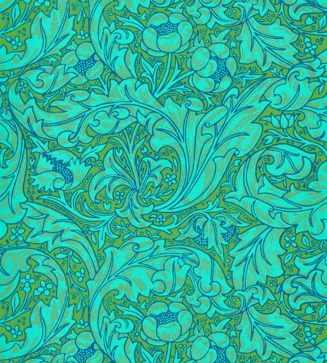 Bachelors Button Wallpaper Olive/Turquoise