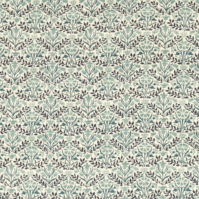 Bellflowers Fabric Indigo/Seagreen