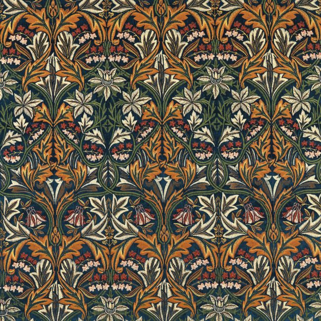 Bluebell Embroidery Fabric Indigo/Russet