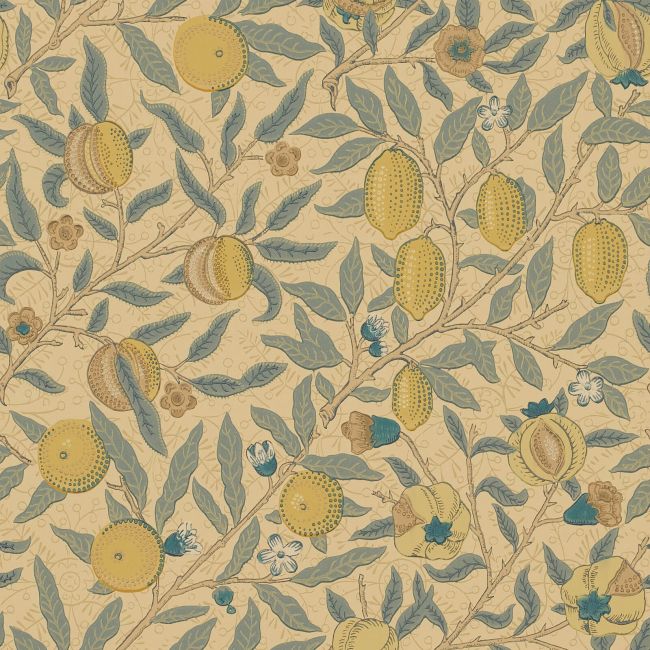 Fruit Wallpaper Blue Gold & Brown