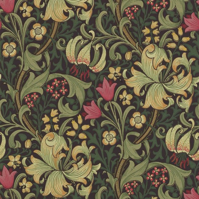 Golden Lily Wallpaper Charcoal/Olive