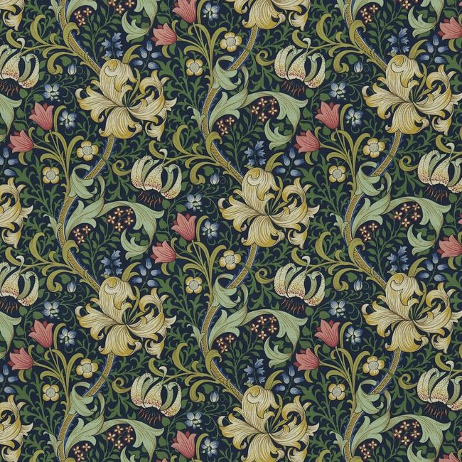 Golden Lily Fabric Midnight/Green