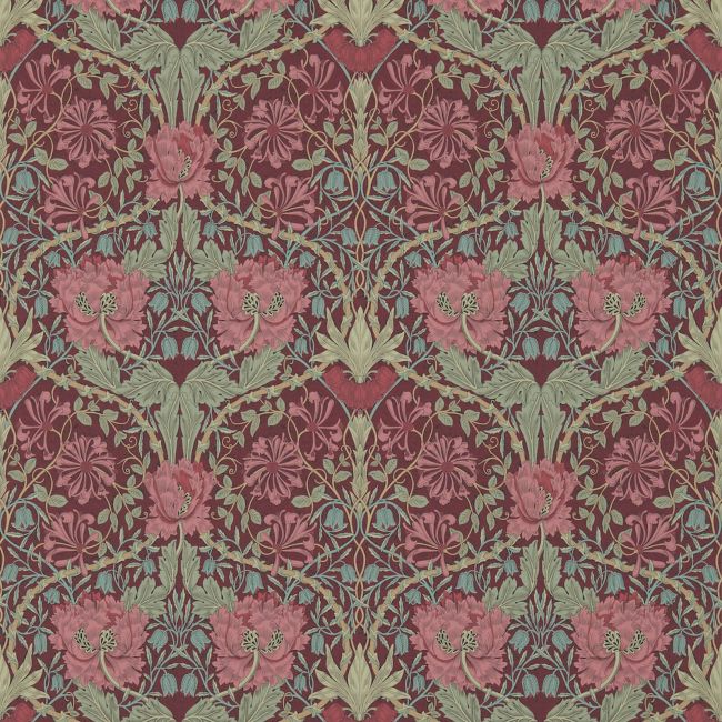 Honeysuckle & Tulip Wallpaper Burgundy/Sage