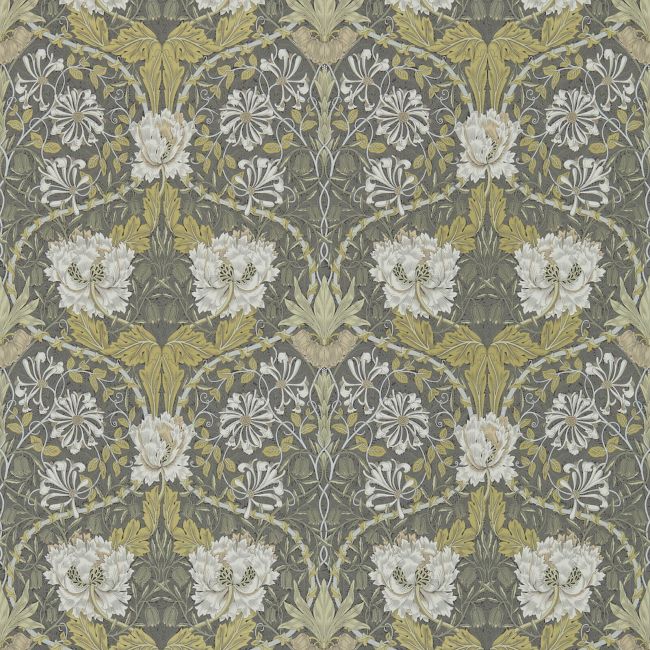 Honeysuckle & Tulip Wallpaper Charcoal/Gold