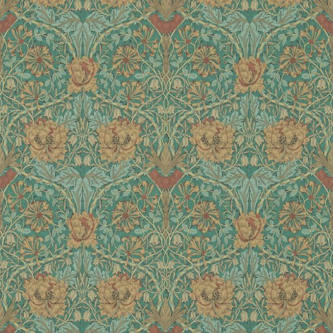 Honeysuckle & Tulip Wallpaper Emerald/Russet