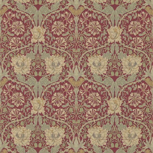 Honeysuckle & Tulip Wallpaper Red/Gold