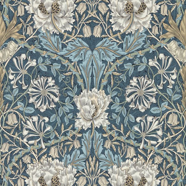 Honeysuckle & Tulip Wallpaper Woad/Thyme