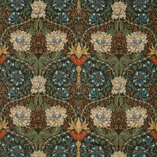 Honeysuckle And Tulip Velvet Fabric Forest/Chestnut