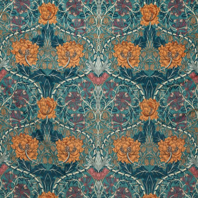 Honeysuckle And Tulip Velvet Fabric Woad/Mulberry