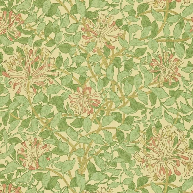 Honeysuckle Wallpaper Green/Beige/Pink