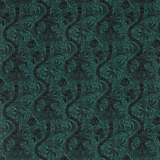 Indian Flock Velvet Fabric Cerulean/Walnut