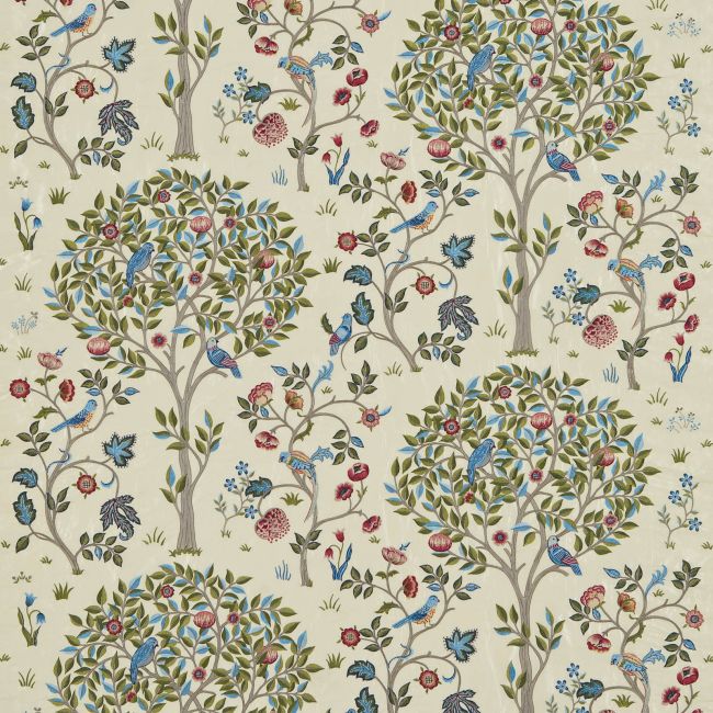 Kelmscott Tree Embroidery Fabric Woad/Rose