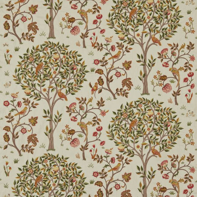 Kelmscott Tree Embroidery Fabric Russet/Artichoke