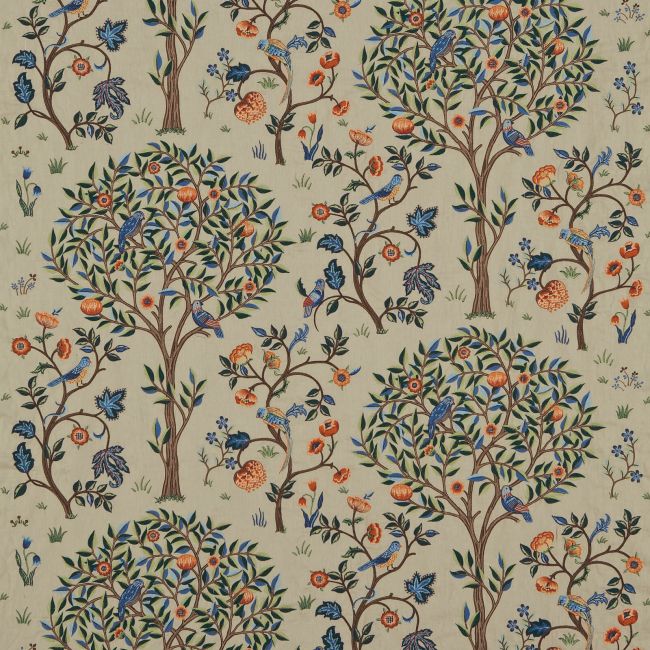 Kelmscott Tree Embroidery Fabric Russet/Forest