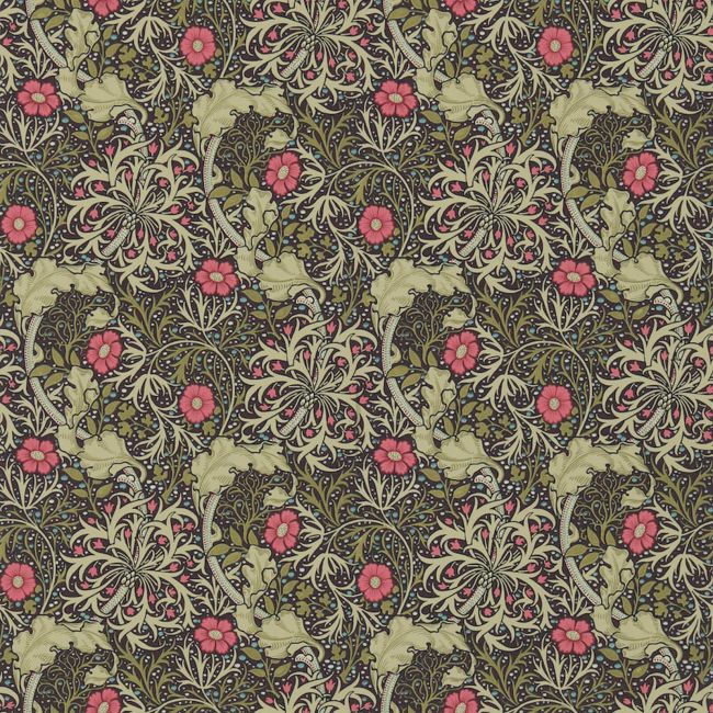 Morris Seaweed Wallpaper Ebony/Poppy