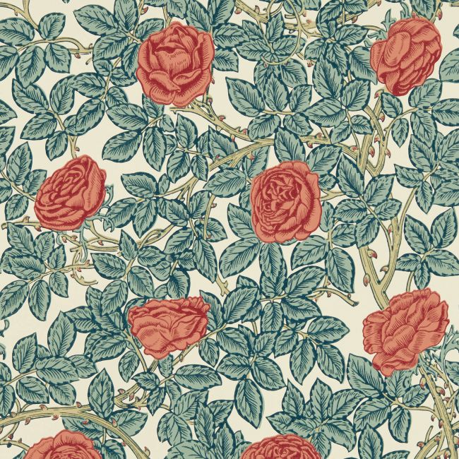 Rambling Rose Wallpaper Emery Blue/Spring Thicket