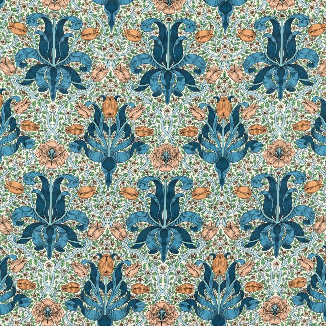 Spring Thicket Fabric Paradise Blue/Peach