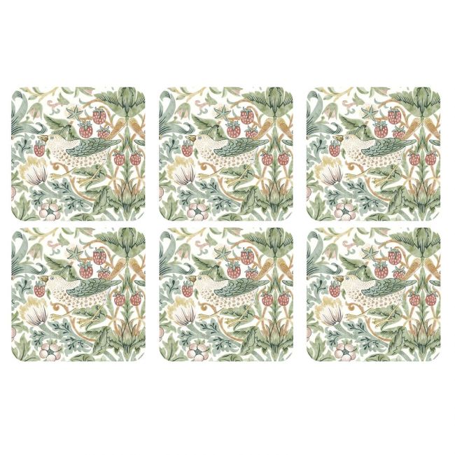 Strawberry Thief Coasters Set of 6, Green Green