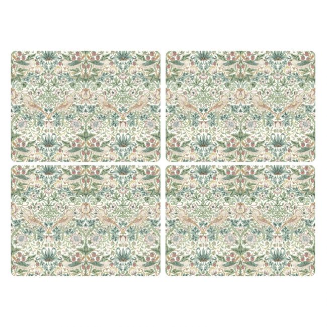 Strawberry Thief Large Placemats Set of 4, Green Green