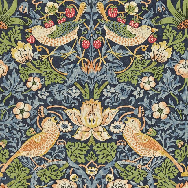 Strawberry Thief Wallpaper Indigo/Mineral