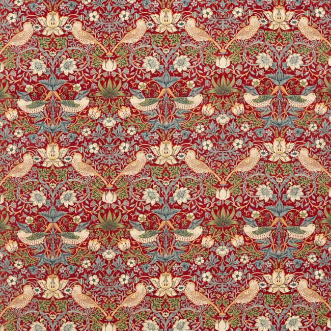 Strawberry Thief Velvet Fabric Crimson/Slate