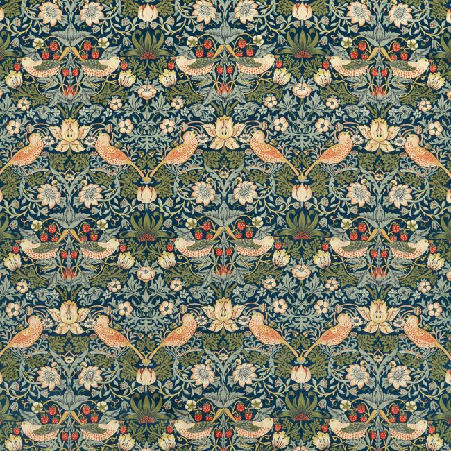 Strawberry Thief Velvet Fabric Indigo/Thyme