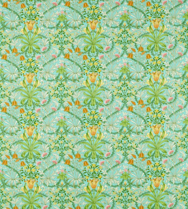 Woodland Weeds Fabric Orange/Turquoise