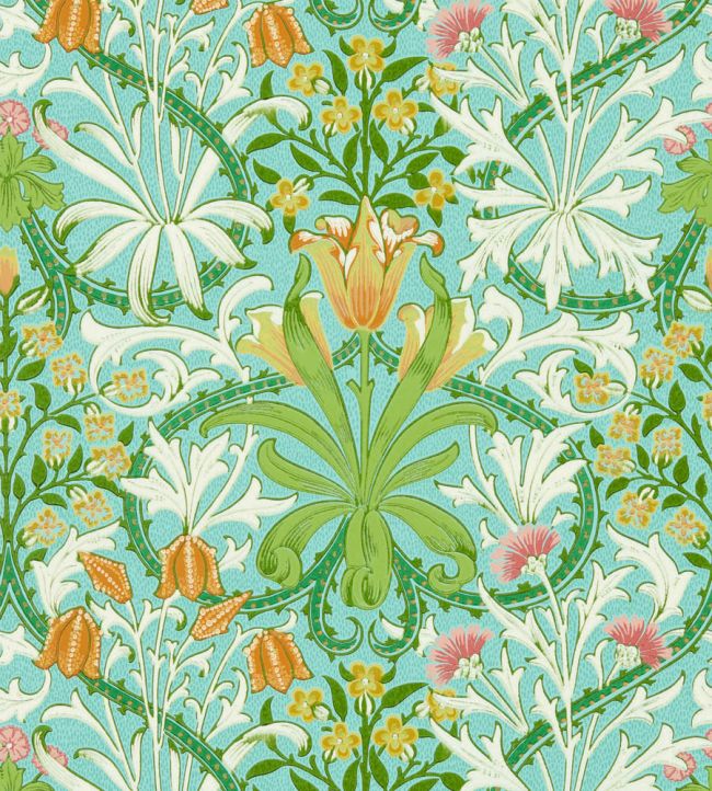 Woodland Weeds Wallpaper Orange/Turquoise