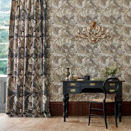 Acanthus Velvet Fabric Mustard/Grey