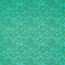 Bachelors Button Fabric Olive/Turquoise