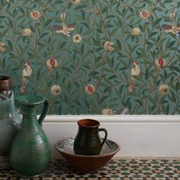 Bird & Pomegranate Wallpaper Blue/Sage