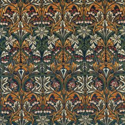 Bluebell Embroidery Fabric Indigo/Russet