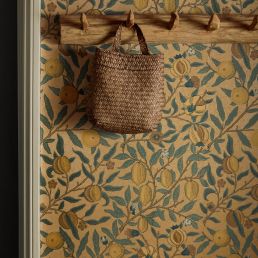 Fruit Wallpaper Blue Gold & Brown