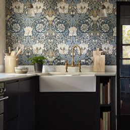 Honeysuckle & Tulip Wallpaper Woad/Thyme