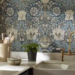 Honeysuckle & Tulip Wallpaper Woad/Thyme