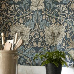 Honeysuckle & Tulip Wallpaper Woad/Thyme