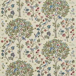 Kelmscott Tree Embroidery Fabric Woad/Rose