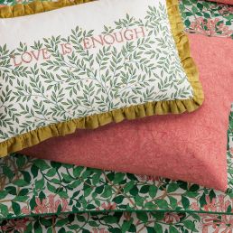 Love Is Enough Cushion, Evergreen & Coral Evergreen & Coral