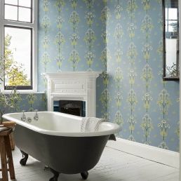 Meadow Sweet Wallpaper Cobalt/Grass green