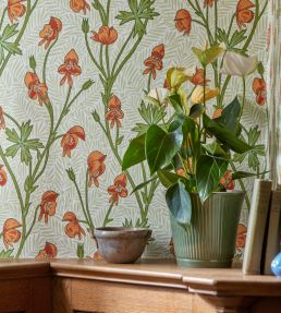 Monkshood Wallpaper Tangerine/Sage