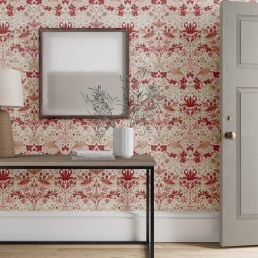 Simply Strawberry Thief Wallpaper Cochineal Pink