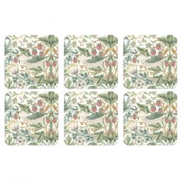 Strawberry Thief Coasters Set of 6, Green Green