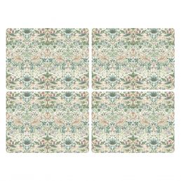 Strawberry Thief Large Placemats Set of 4, Green Green